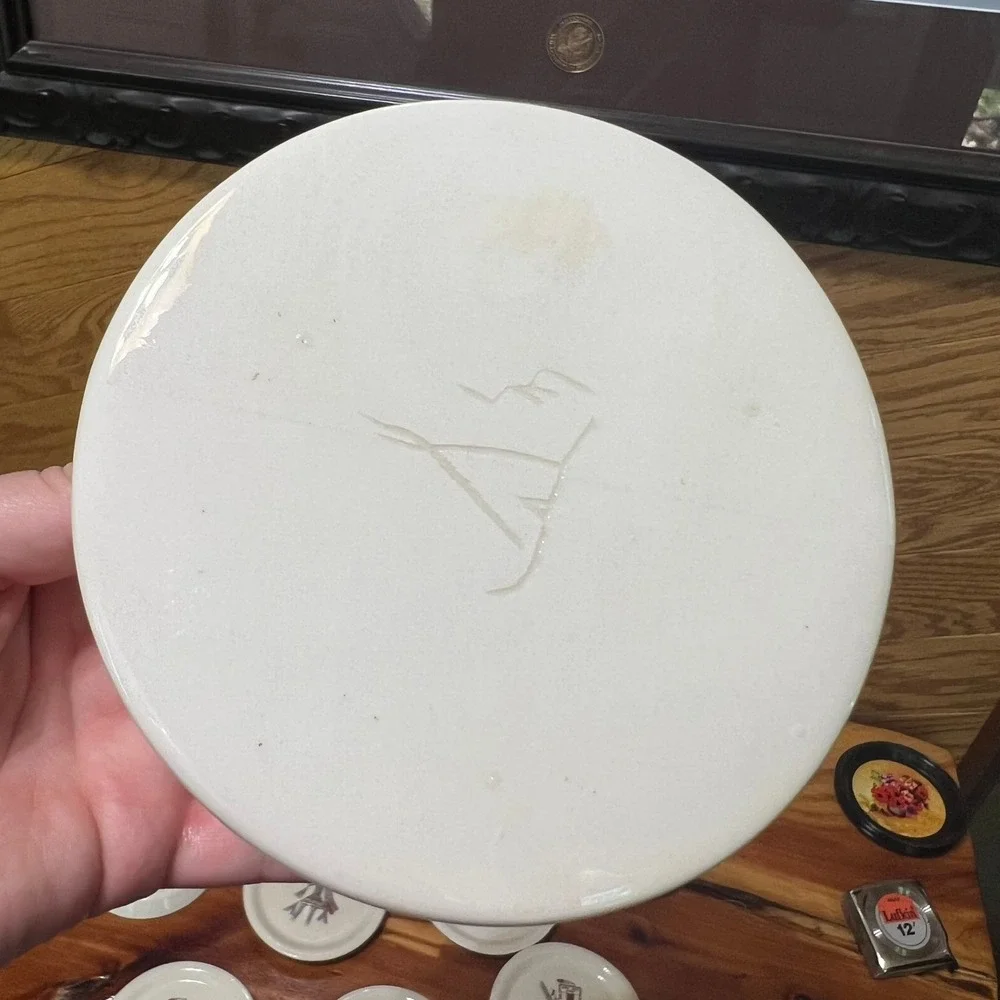 Vtg‎ Signed Handcrafted Southwestern Pottery Coaster Set 8 Pieces Matching Crock